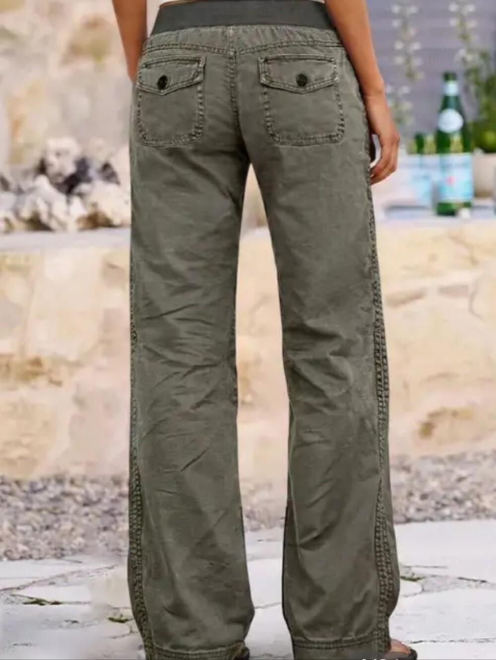 Flamingals Solid Seam Detail Drawstring Mid Rise Straight Leg Pants NWT XL - Picture 3 of 10